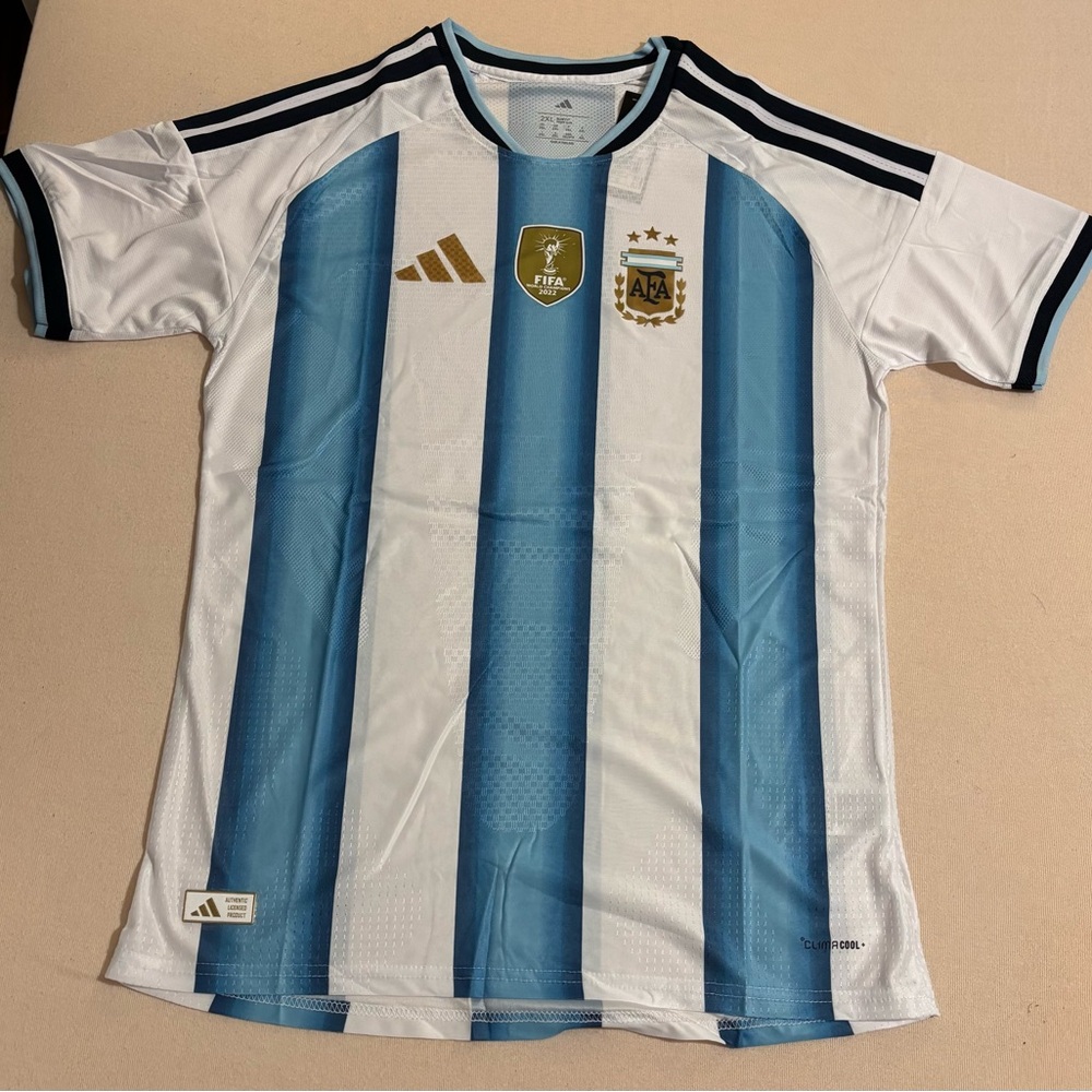 Adidas Argentina Mens Soccer Jersey - Sky Blue & White with Gold Accents